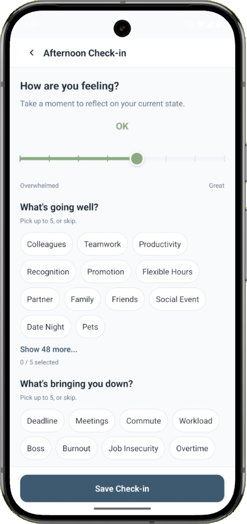 Check-in screen on a phone