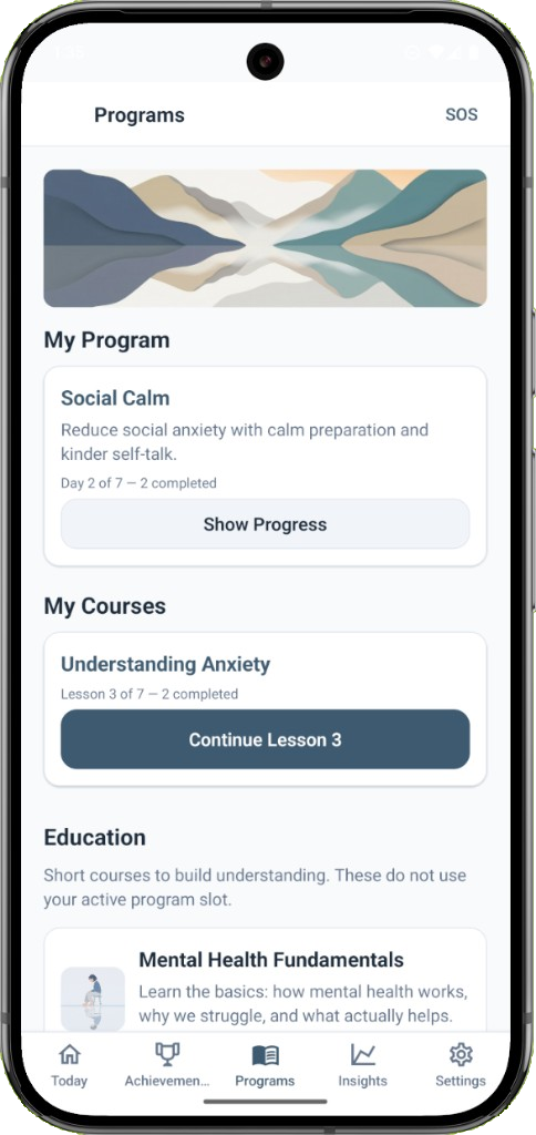Programs and courses screen on a phone
